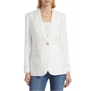 Elie Tahari White Linen Eyelet Blazer Jacket size 6